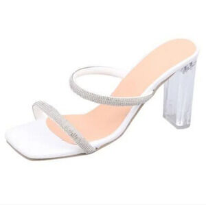 Sexy Rhinestone Transparent Heel Open Toe Square Heels Size Women's 9 NEW w/ Tag